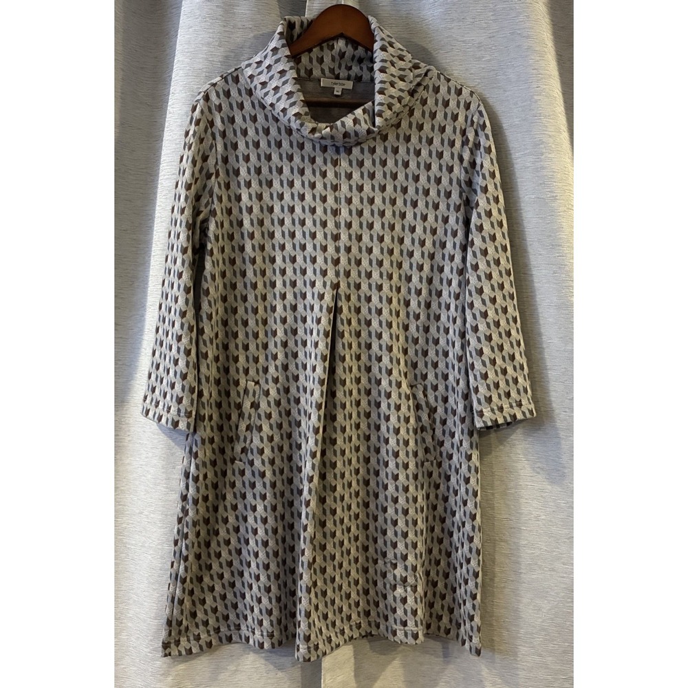 Tyler Boe Womens XL Blue Brown White‎  Geometric Kim Cowl Neck Pockets Dress